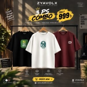 ZYAVOLX Premium 3-Piece Cotton T-Shirt Combo – All Is Well, Abstract & OK