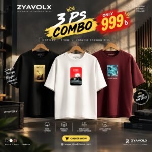 ZYAVOLX Premium 3-Piece Cotton T-Shirt Combo – Boat, Home & Ocean Wave