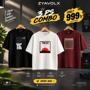 ZYAVOLX Premium 3-Piece Cotton T-Shirt Combo – Tokyo, Change & No Filter